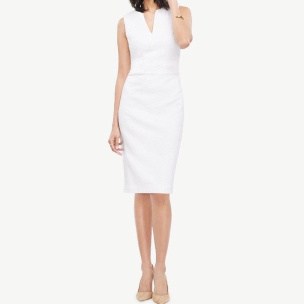 Ann Taylor Tweed Sheath White Dress, Size 4P